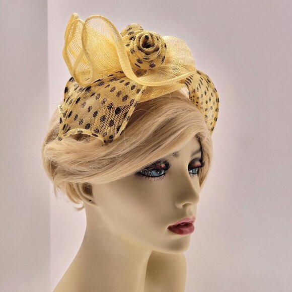 Yellow Polka Dot Headband Fascinator Hair Accessory Wedding Hair Accessory - Picture 1 of 16
